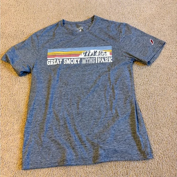 League Heather Blue Great Smoky Mtns Park Short Sleeve Tee with Stripes - Picture 2 of 5